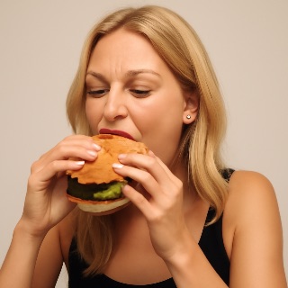 Hot blonde Taking big bites (Meme) — Photoreal style