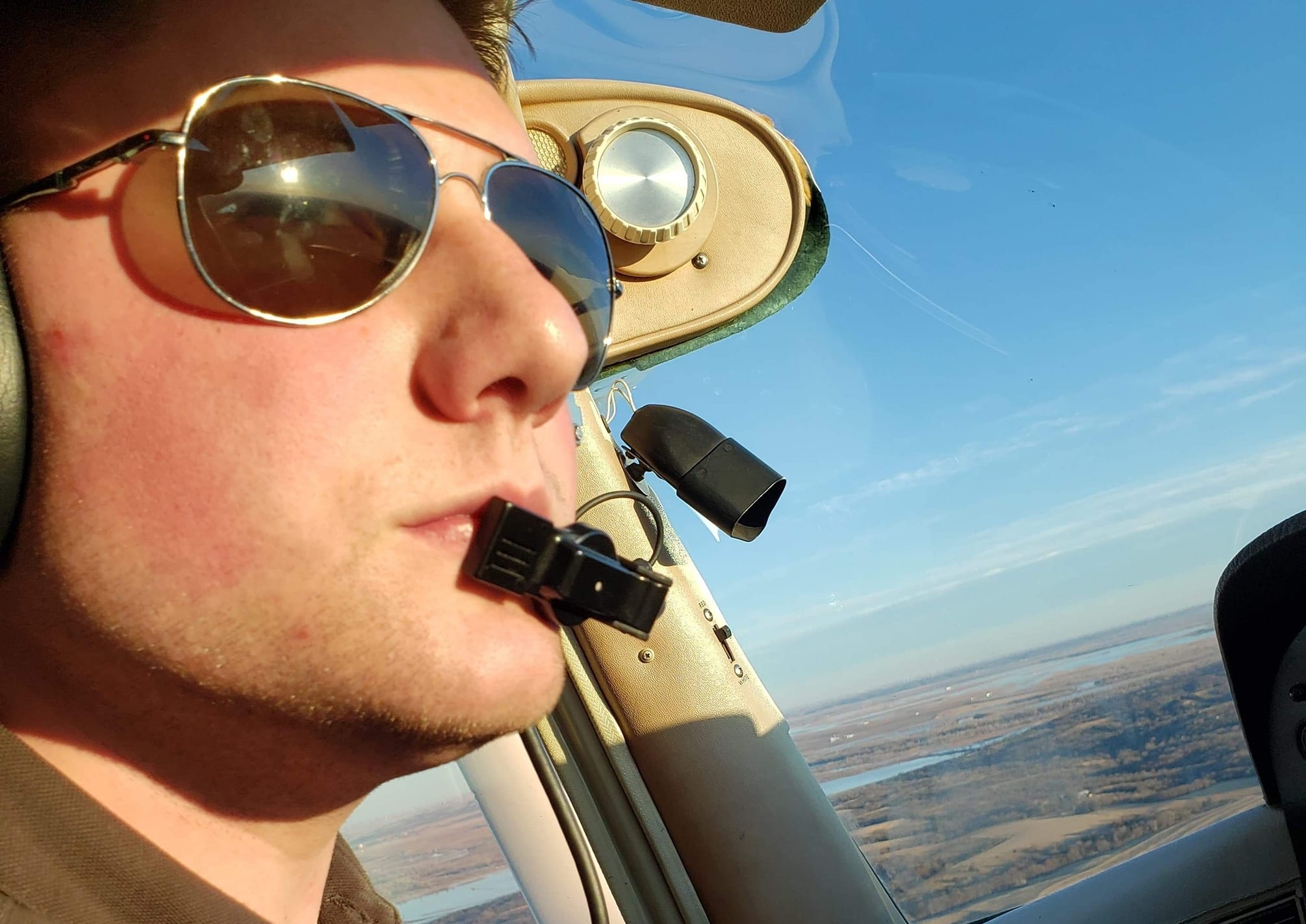 Background of a pilot in a cockpit