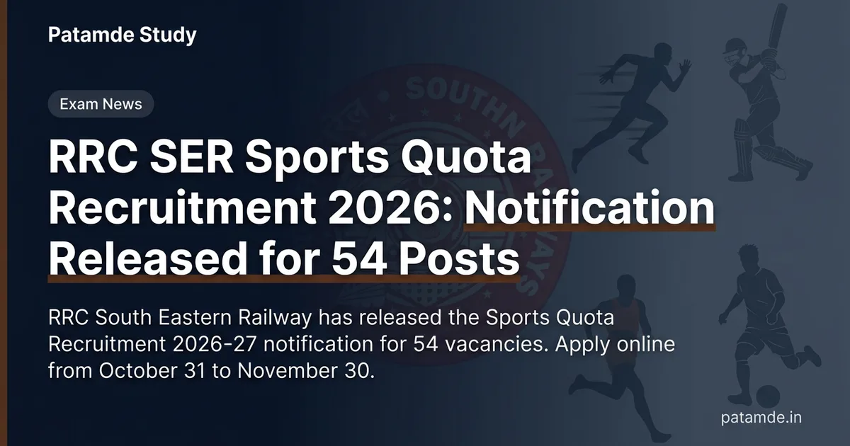 RRC SER Sports Quota Recruitment 2026: Notification Released for 54 Posts