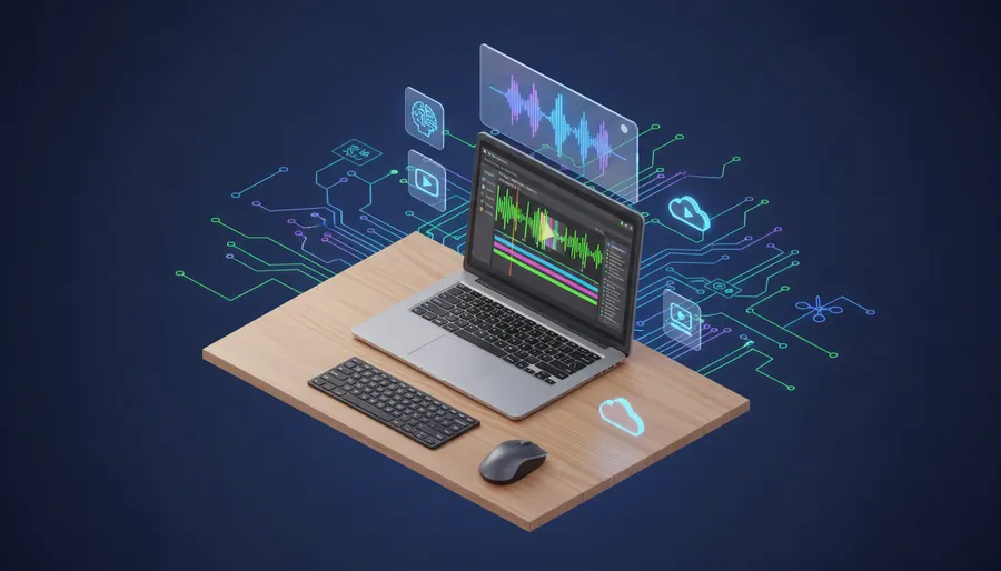 AI-assisted video editing interface showing automatic cut marks on a timeline