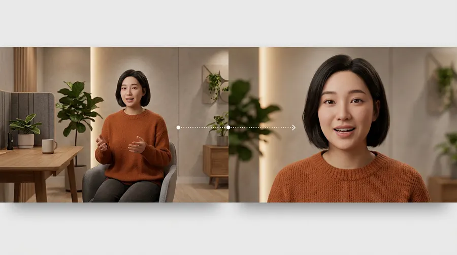 Visualization of alternating zoom levels to hide jump cuts in vertical video