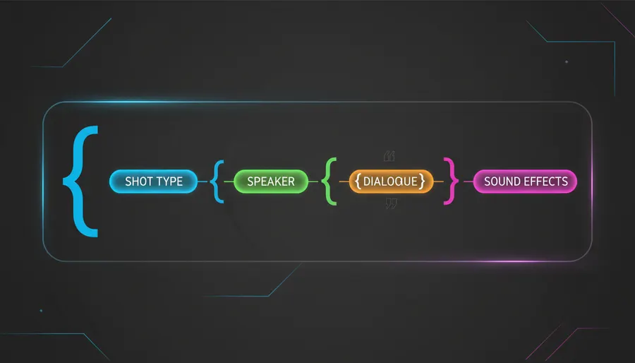Visual diagram showing the structure of an AI video dialogue prompt
