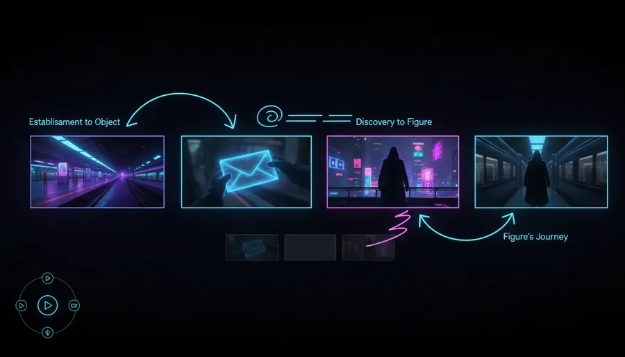 A digital storyboard timeline interface demonstrating Google Flow Scenebuilder