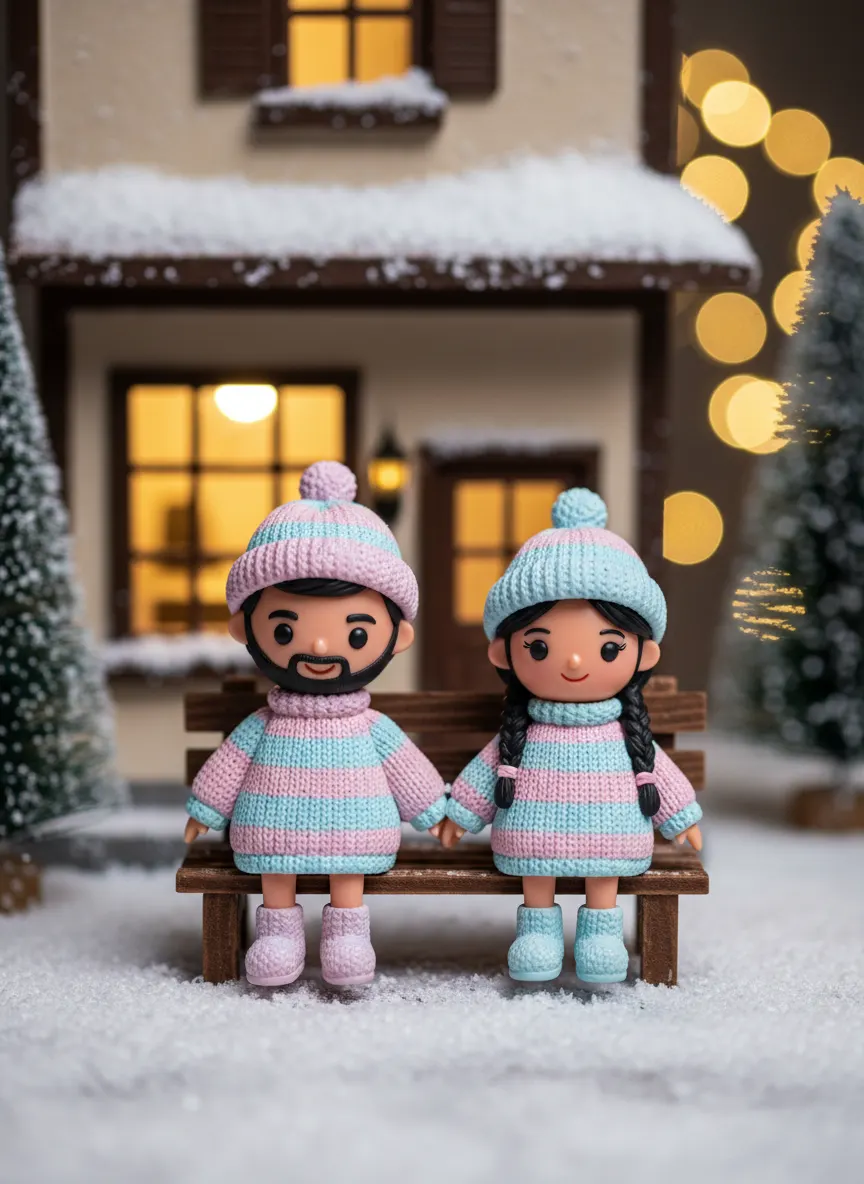 Cozy Winter Cafe Figurine — AI photo sample made with Gemini