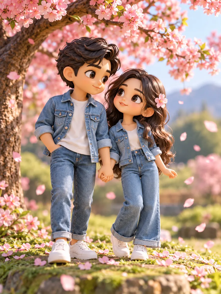 Cherry Blossom Park Figurine — AI photo sample made with ChatGPT