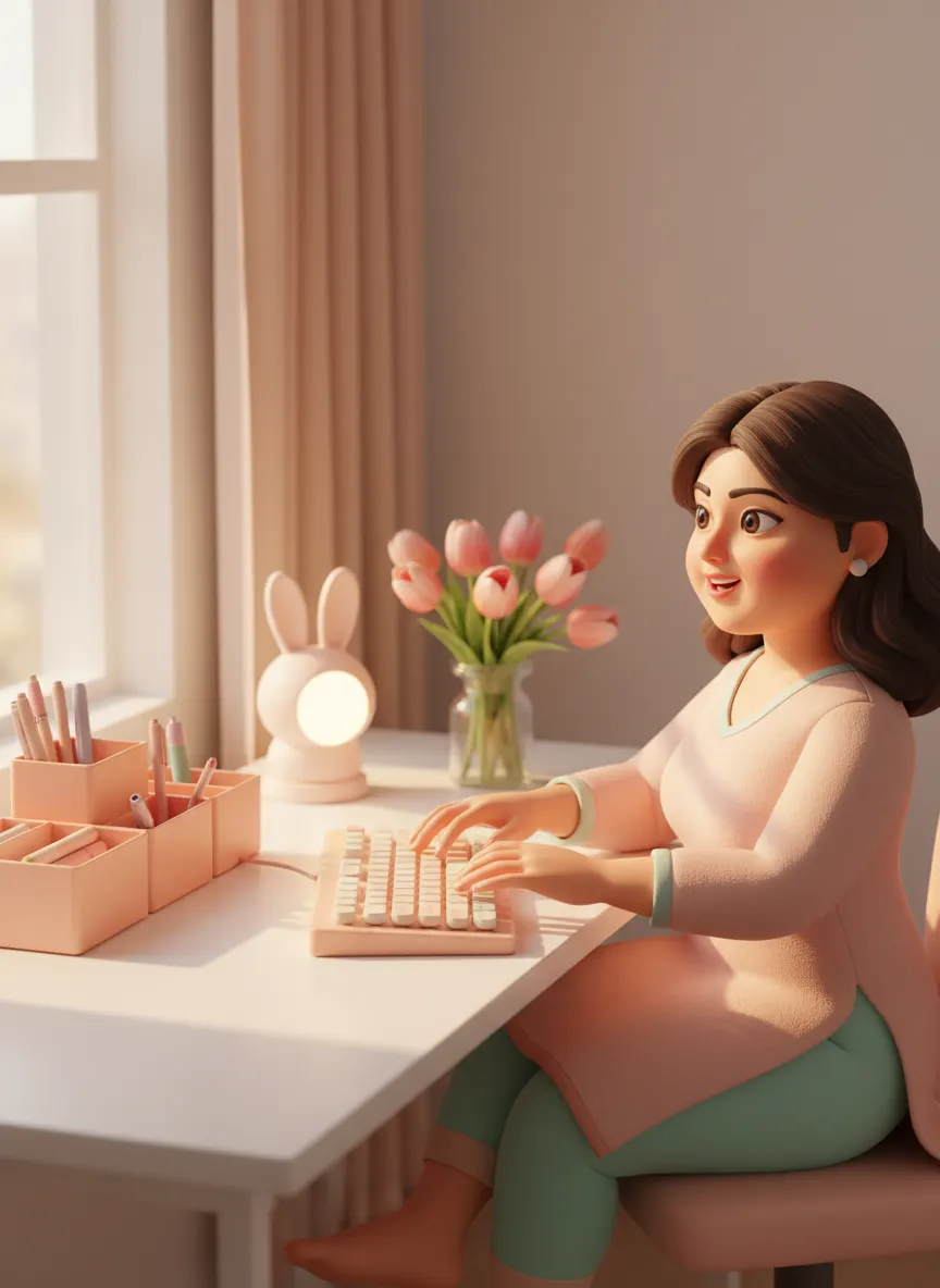 Peach Blossom Workstation — AI photo sample made with Gemini
