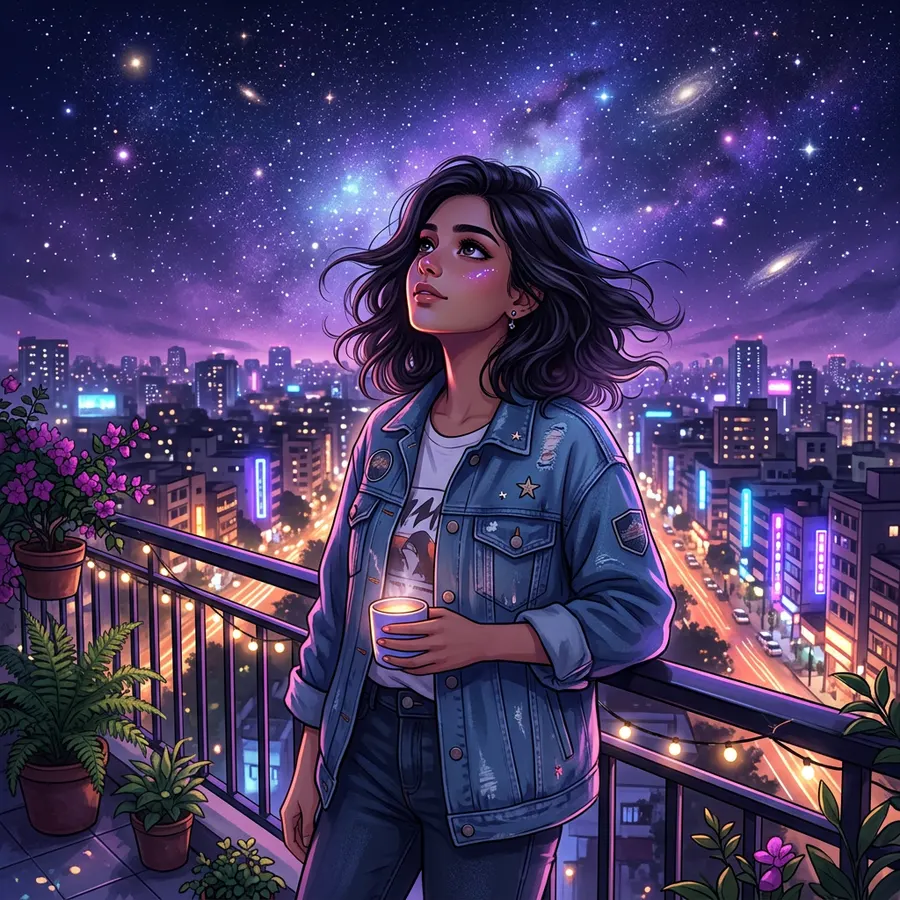 Midnight Starry Terrace — AI photo sample made with Gemini