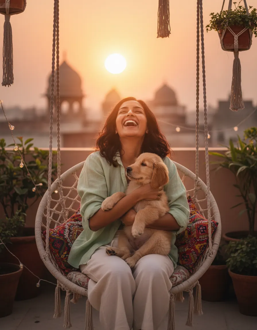गोल्डन ऑवर टेरेस प्ले — AI photo sample made with Gemini