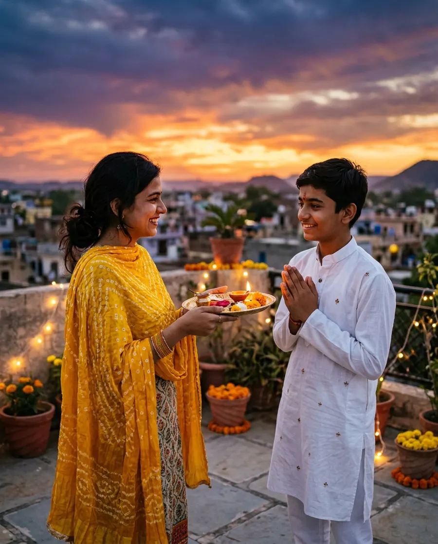 छत पर आरती का पल — AI photo sample made with Gemini