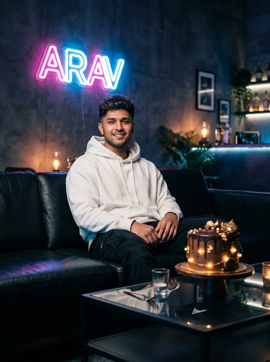 Cyberpunk Neon Lounge Birthday — AI photo sample made with Gemini
