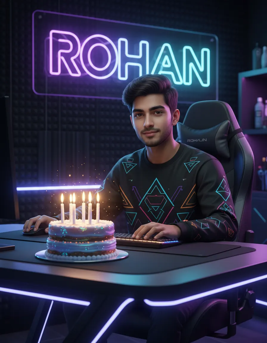 Neon Gamer Room Birthday — AI photo sample made with Gemini