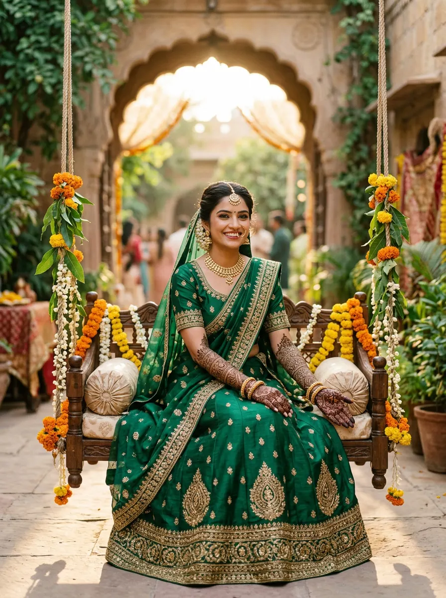 Royal Emerald Bridal Look — AI photo sample made with Gemini