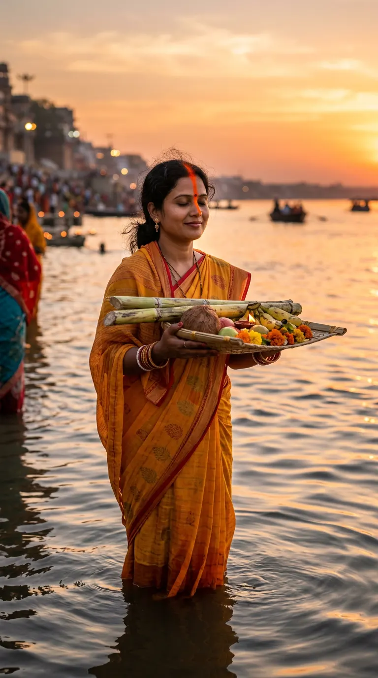 Traditional Sunset Arghya Saree — AI photo sample made with Gemini