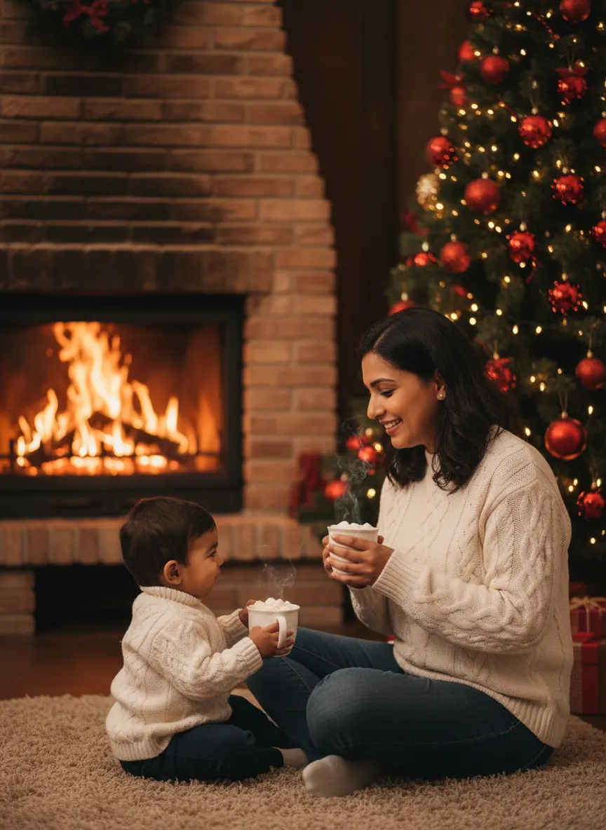 Fireside Cocoa Hugs — AI photo sample made with Gemini