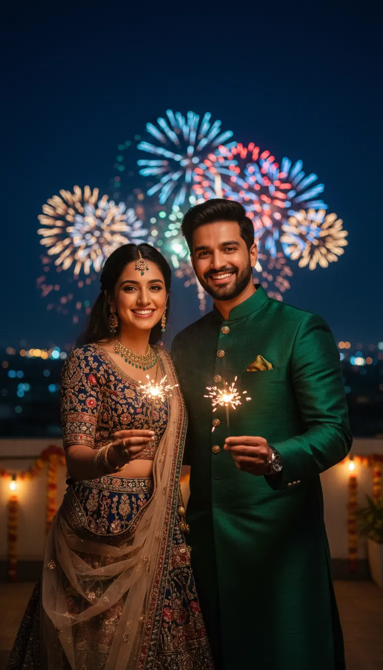 छत पर फुलझड़ी नाइट लुक — AI photo sample made with Gemini