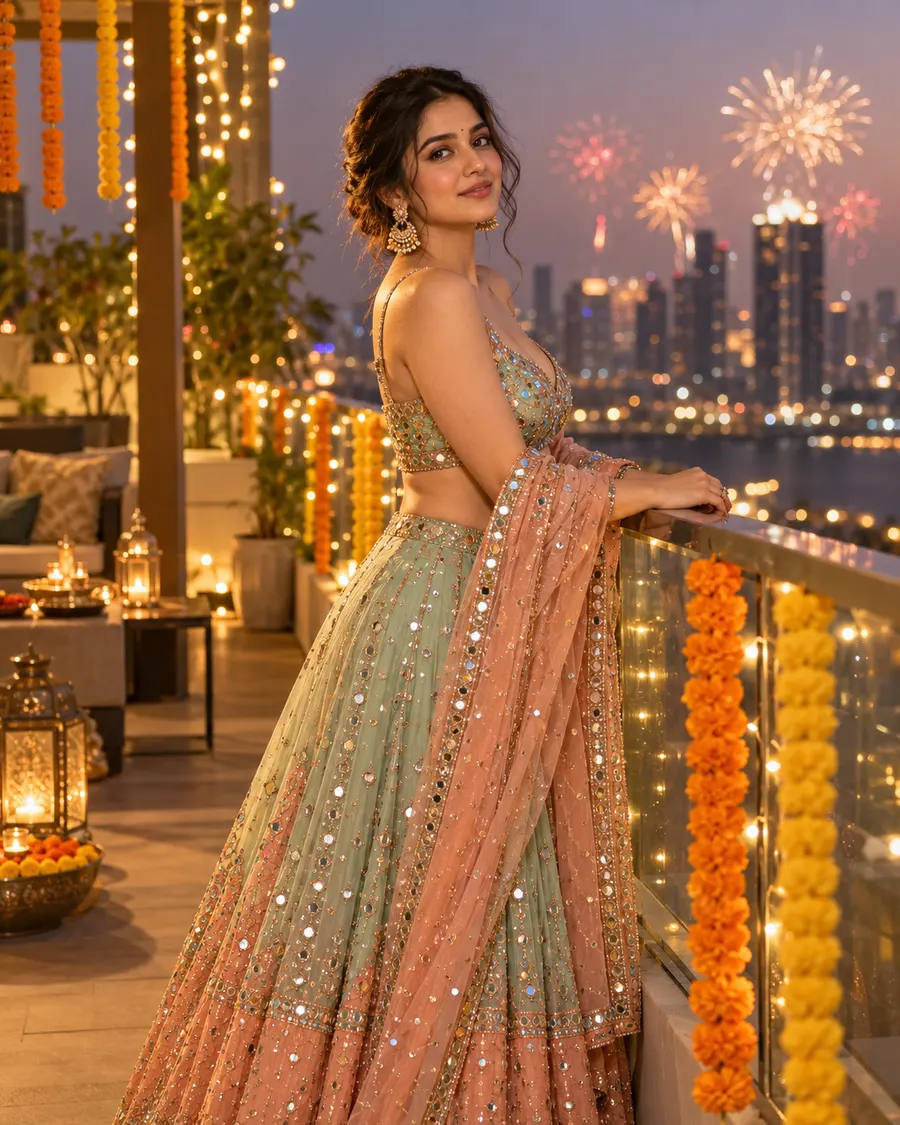 Pastel Elegance Terrace Diwali — AI photo sample made with ChatGPT