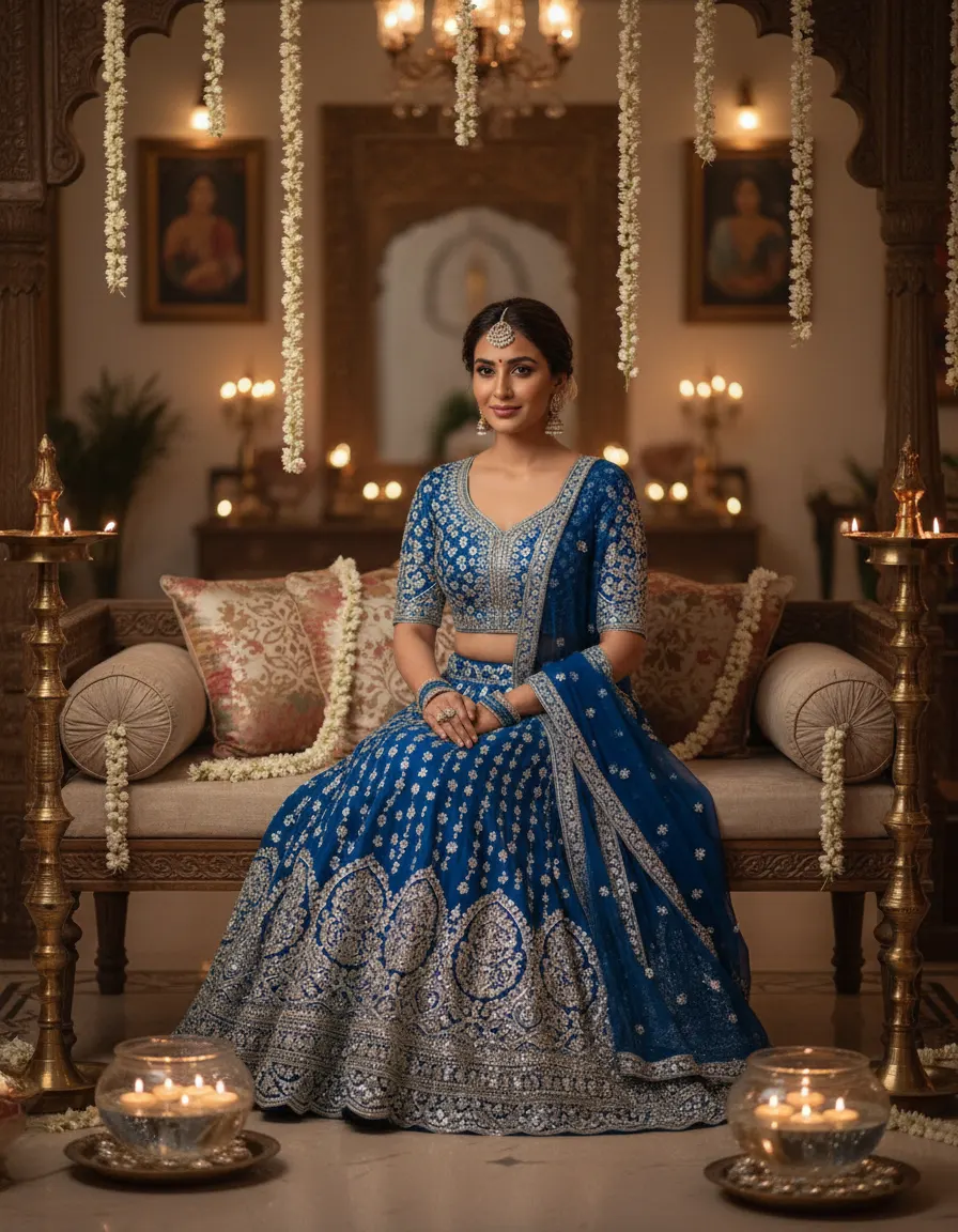 Majestic Royal Blue Lehenga — AI photo sample made with Gemini