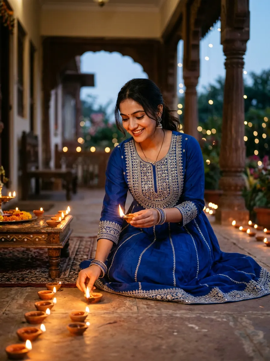 Elegant Evening Diya Lighting — AI photo sample made with Gemini