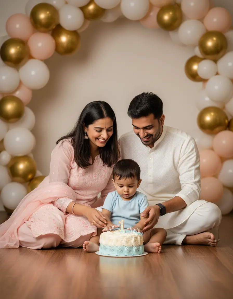 Classic Cake Smash Celebration — AI photo sample made with Gemini