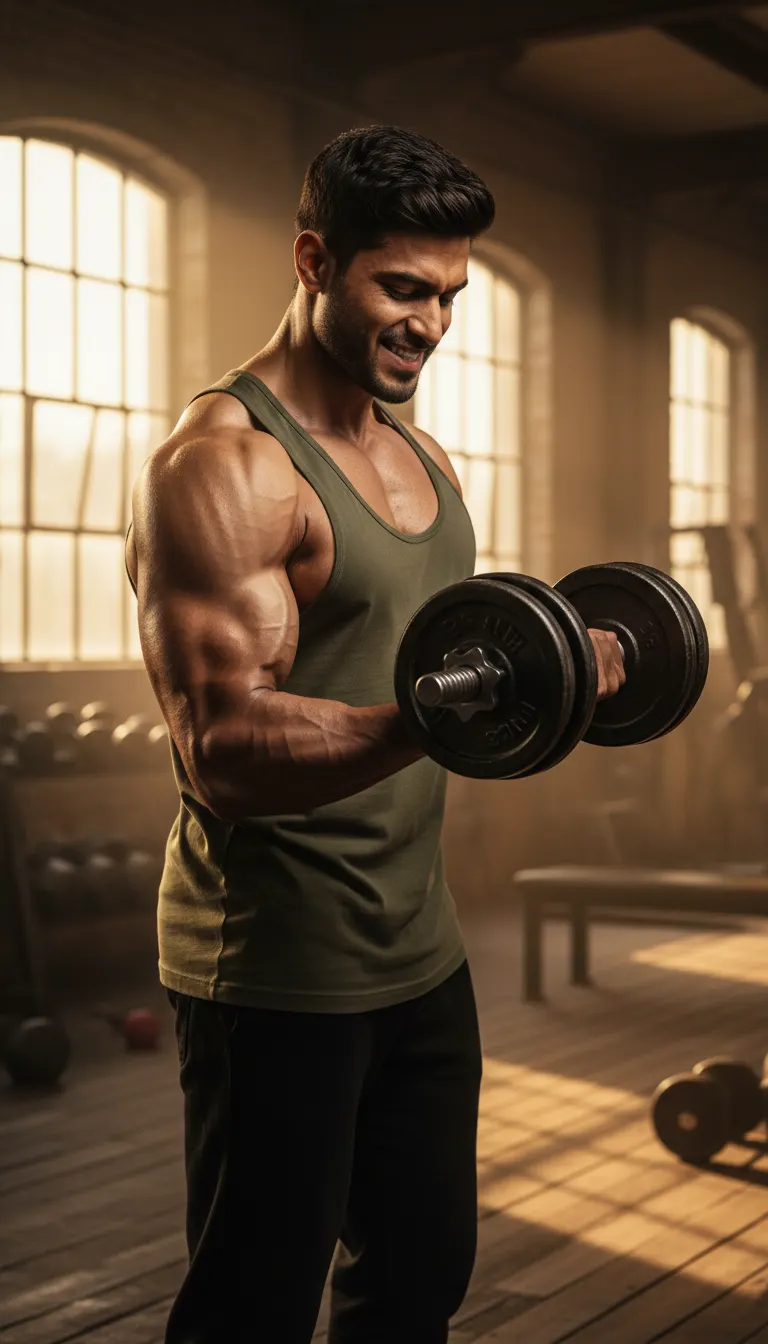 Golden Hour Dumbbell Curl — AI photo sample made with Gemini