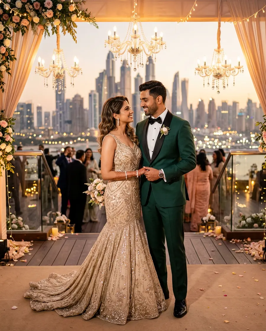 Champagne and Emerald Terrace Look — AI photo sample made with Gemini