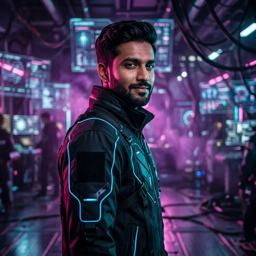 Neon Cyberpunk Creator DP — AI photo sample made with Gemini