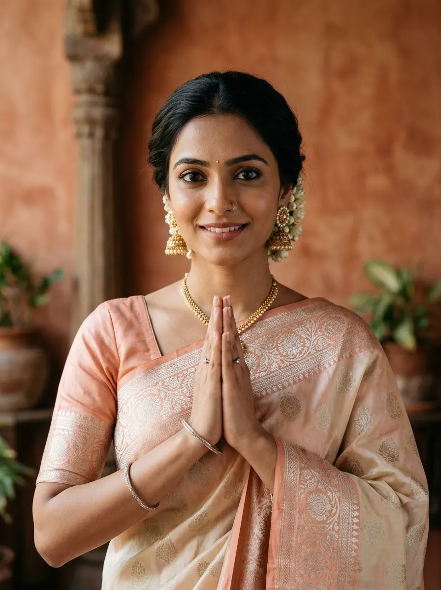 Serene Namaste Portrait — AI photo sample made with Gemini