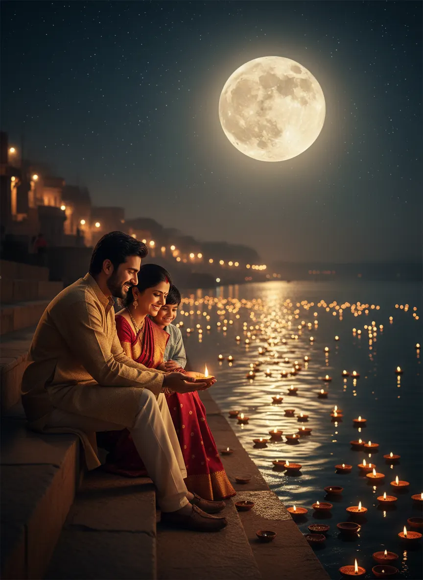Sacred Family Diya Lighting — AI photo sample made with Gemini