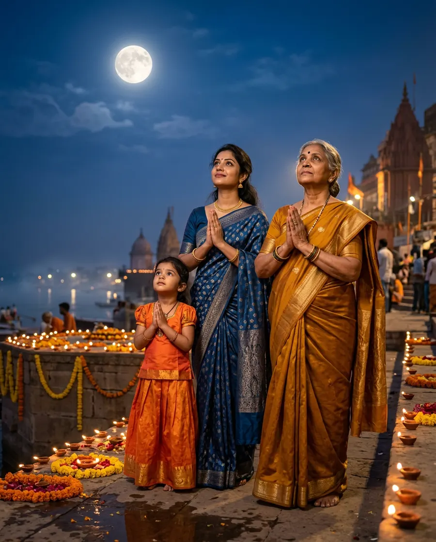 Three Generations Ghat Blessing — AI photo sample made with Gemini