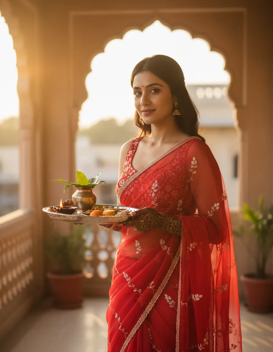 Aesthetic Karwa Chauth Puja — AI photo sample made with Gemini