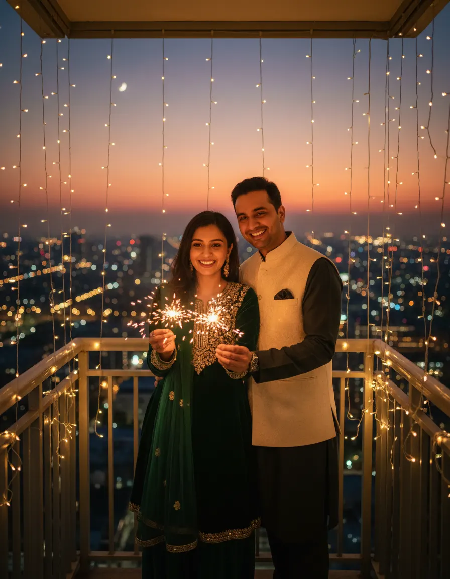 कोजी बालकनी स्पार्कलर नाइट — AI photo sample made with Gemini