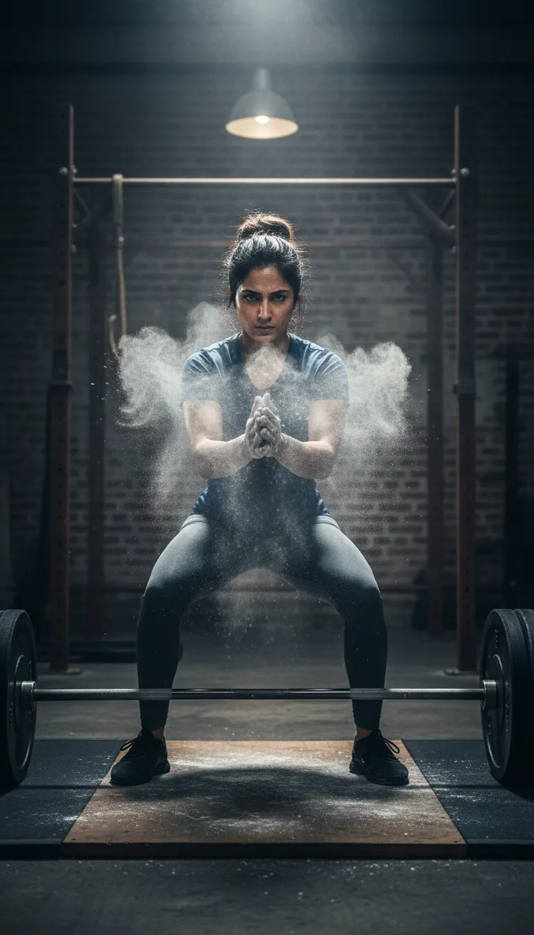 Intense Powerlifter Chalk Release — AI photo sample made with Gemini