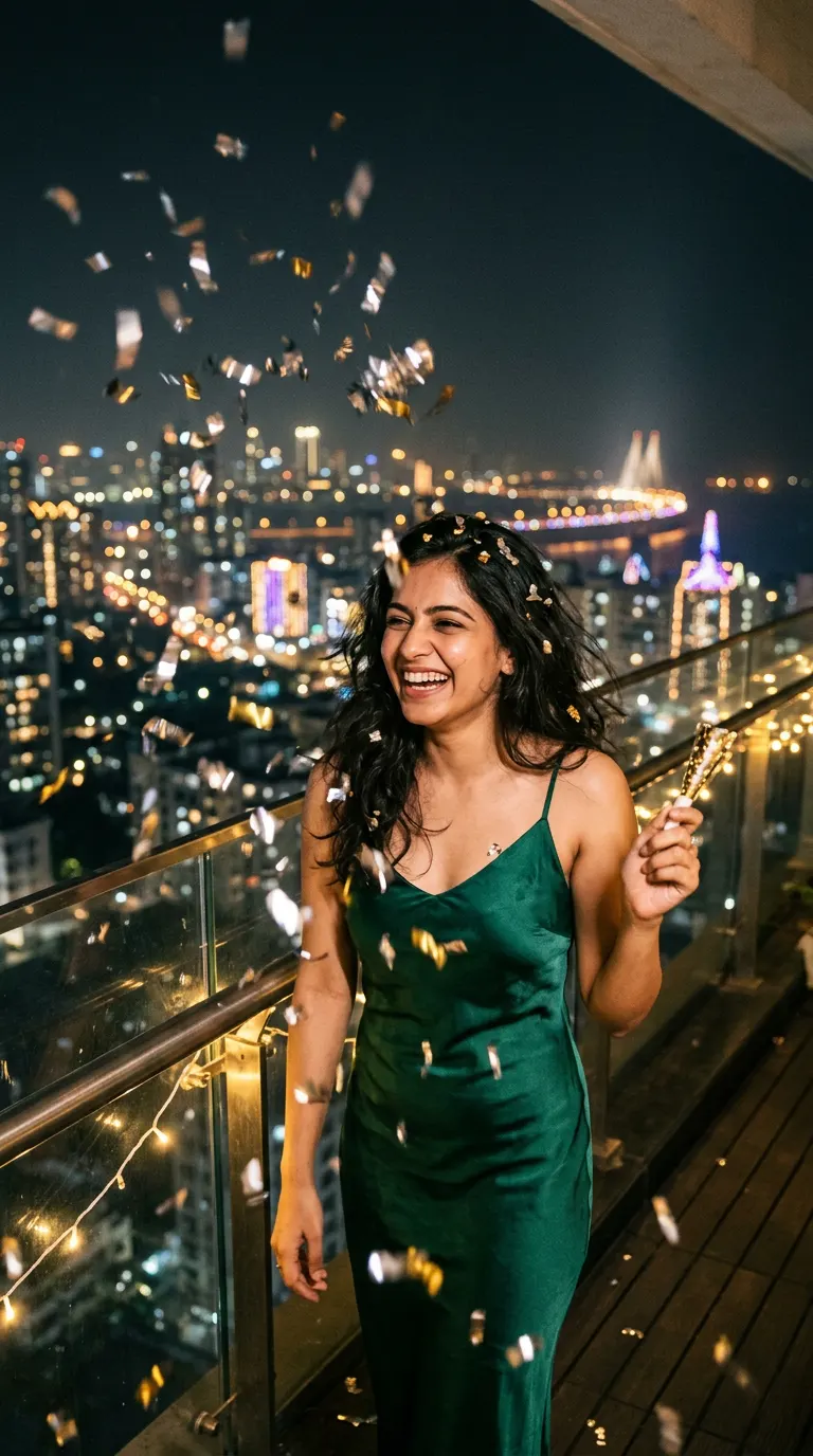 मिडनाइट कंफ़ेद्दी शॉवर — AI photo sample made with Gemini