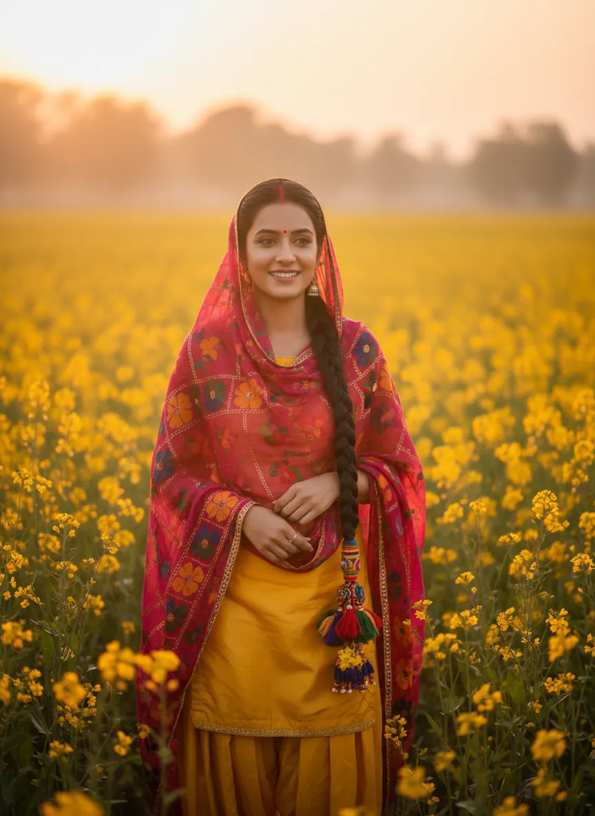 सरसों के खेत वाला ट्रेडिशनल लुक — AI photo sample made with Gemini