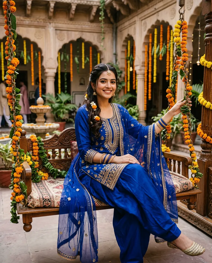 रॉयल हवेली झूला लुक — AI photo sample made with Gemini