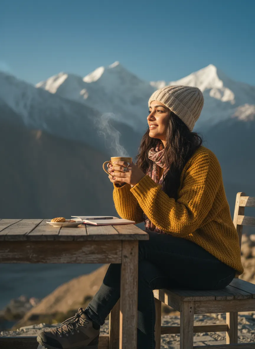 लद्दाख कैफे वाइब्स — AI photo sample made with Gemini