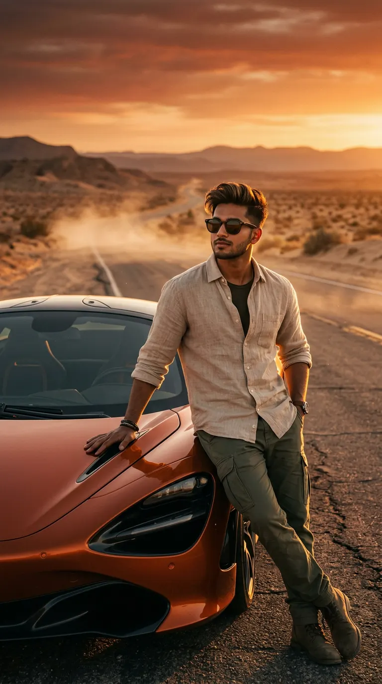 Desert Sunset Luxury Drift — AI photo sample made with Gemini