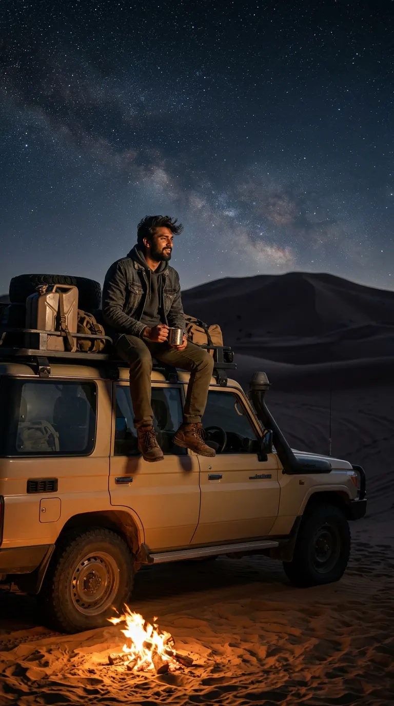 Desert Campfire & SUV — AI photo sample made with Gemini