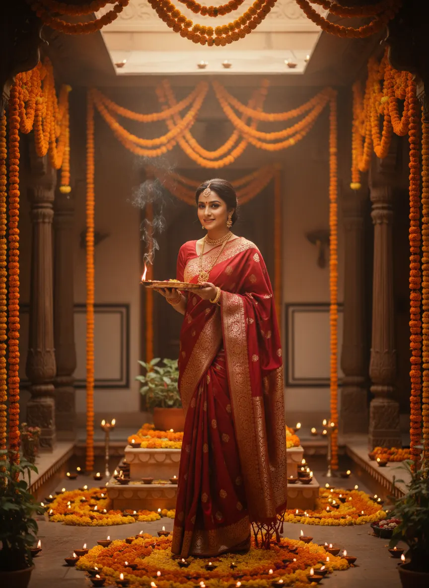 Traditional Courtyard Aarti — AI photo sample made with Gemini