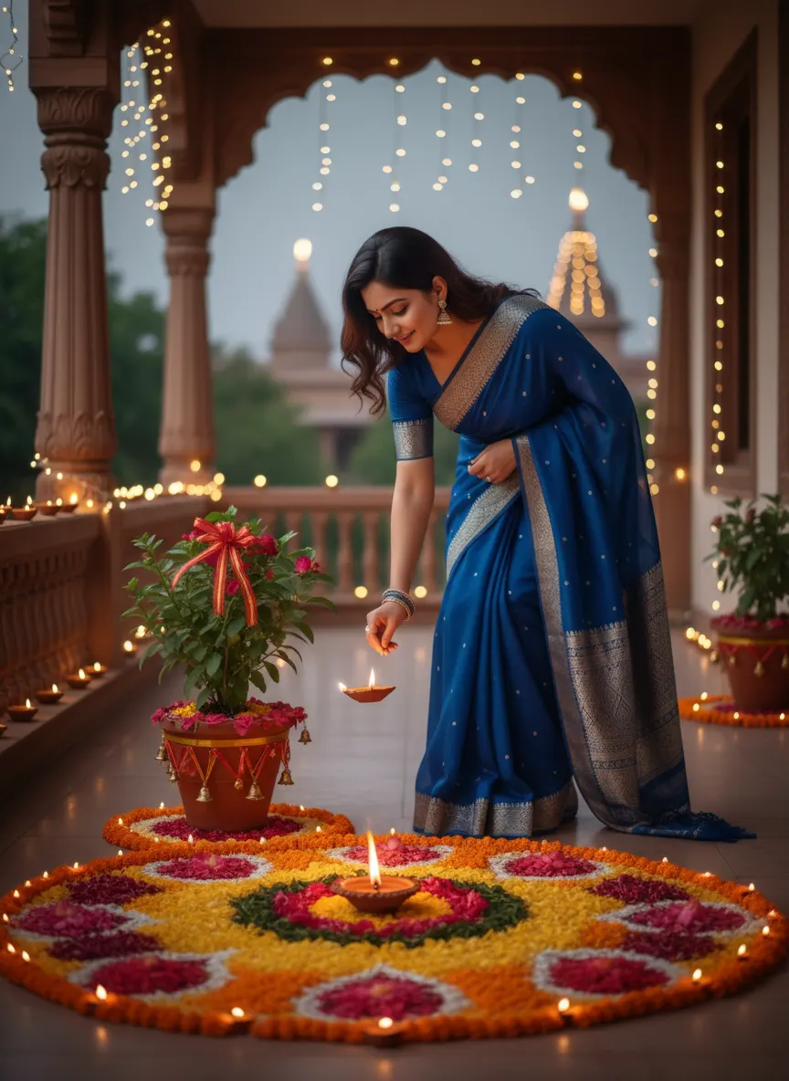 Festive Rangoli and Diyas — AI photo sample made with Gemini