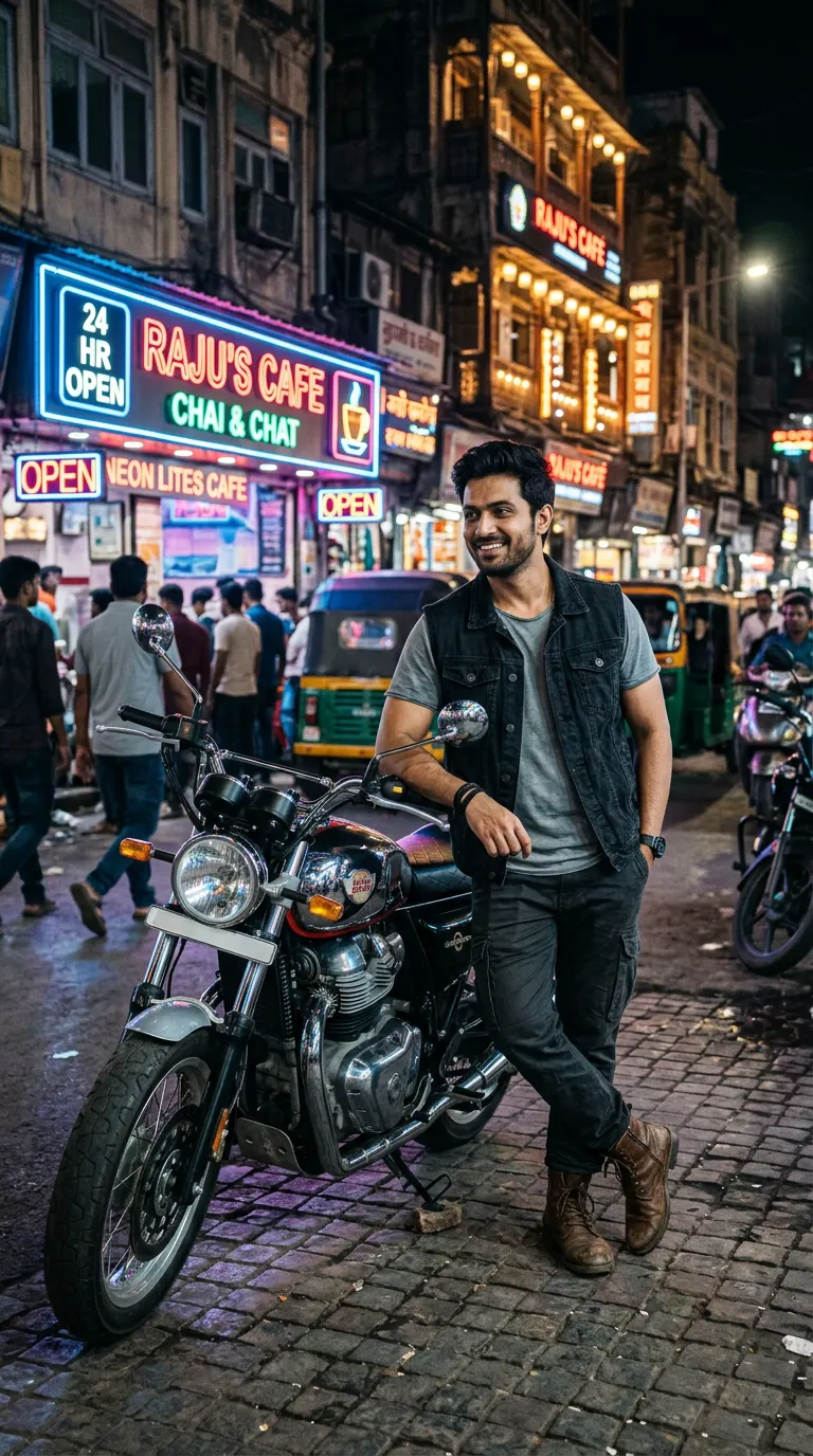 Midnight Neon Cafe Racer — AI photo sample made with Gemini