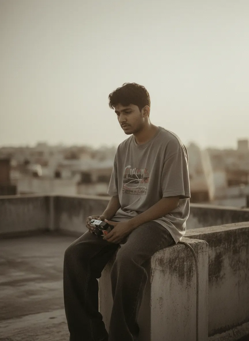 Golden Hour Rooftop Rebel — AI photo sample made with Gemini