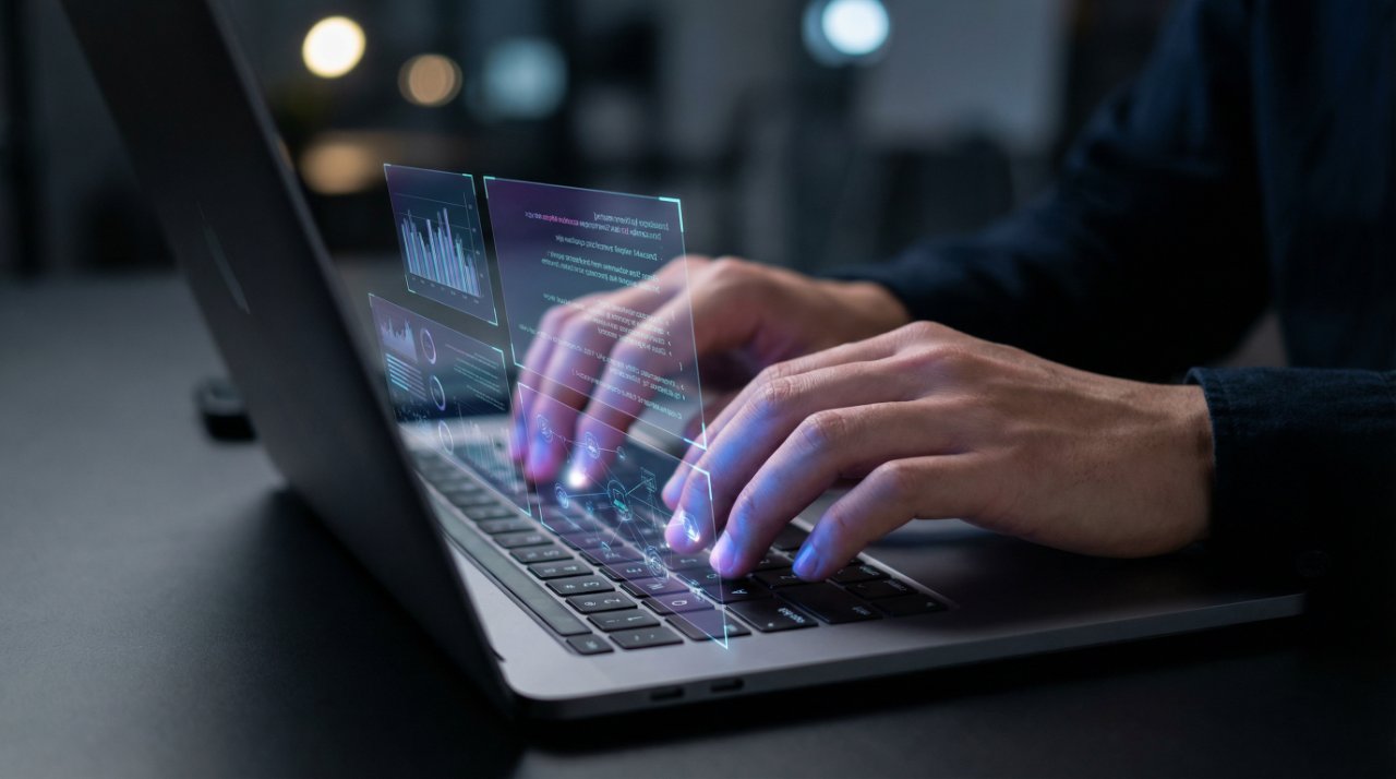 ノートパソコンを操作している手