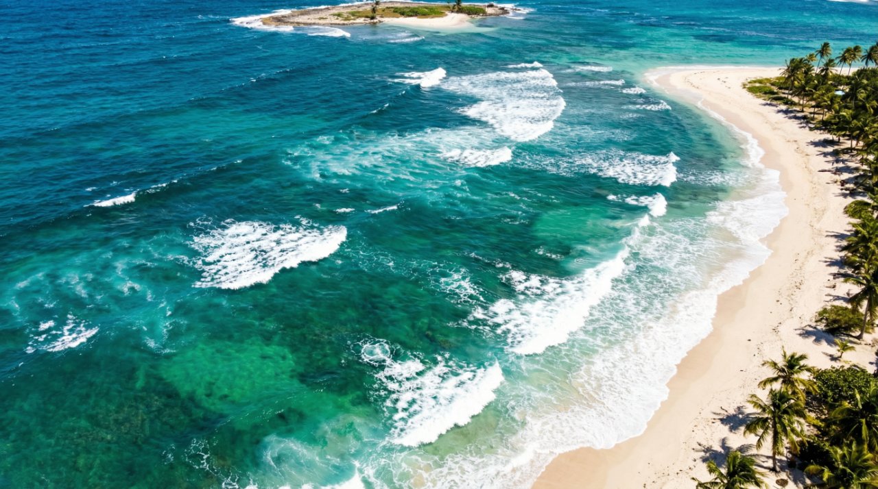 ドローン視点の海と砂浜