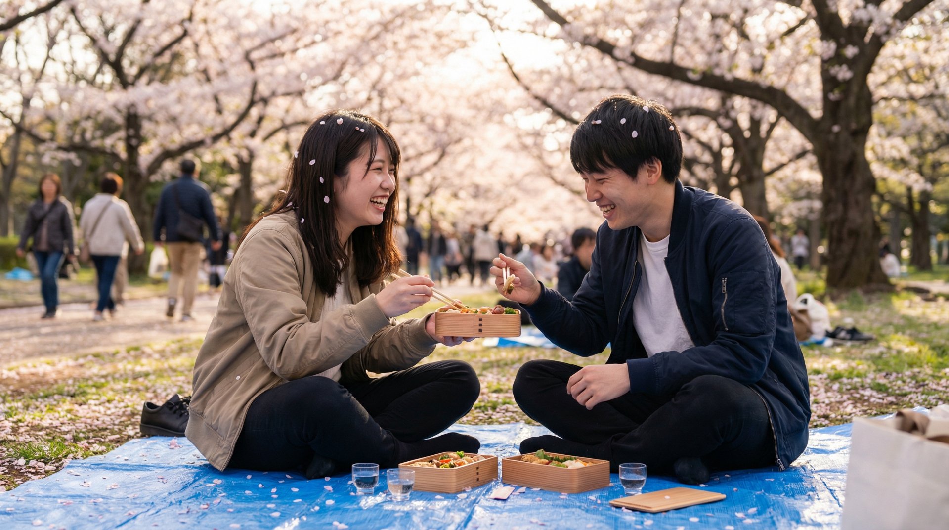 花見を楽しむカップル