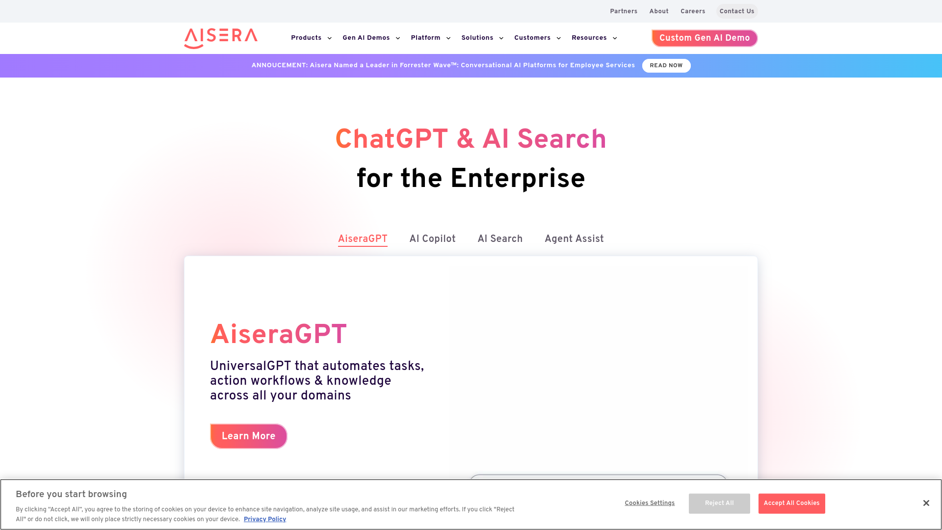 Aisera AI Service Management main screenshot