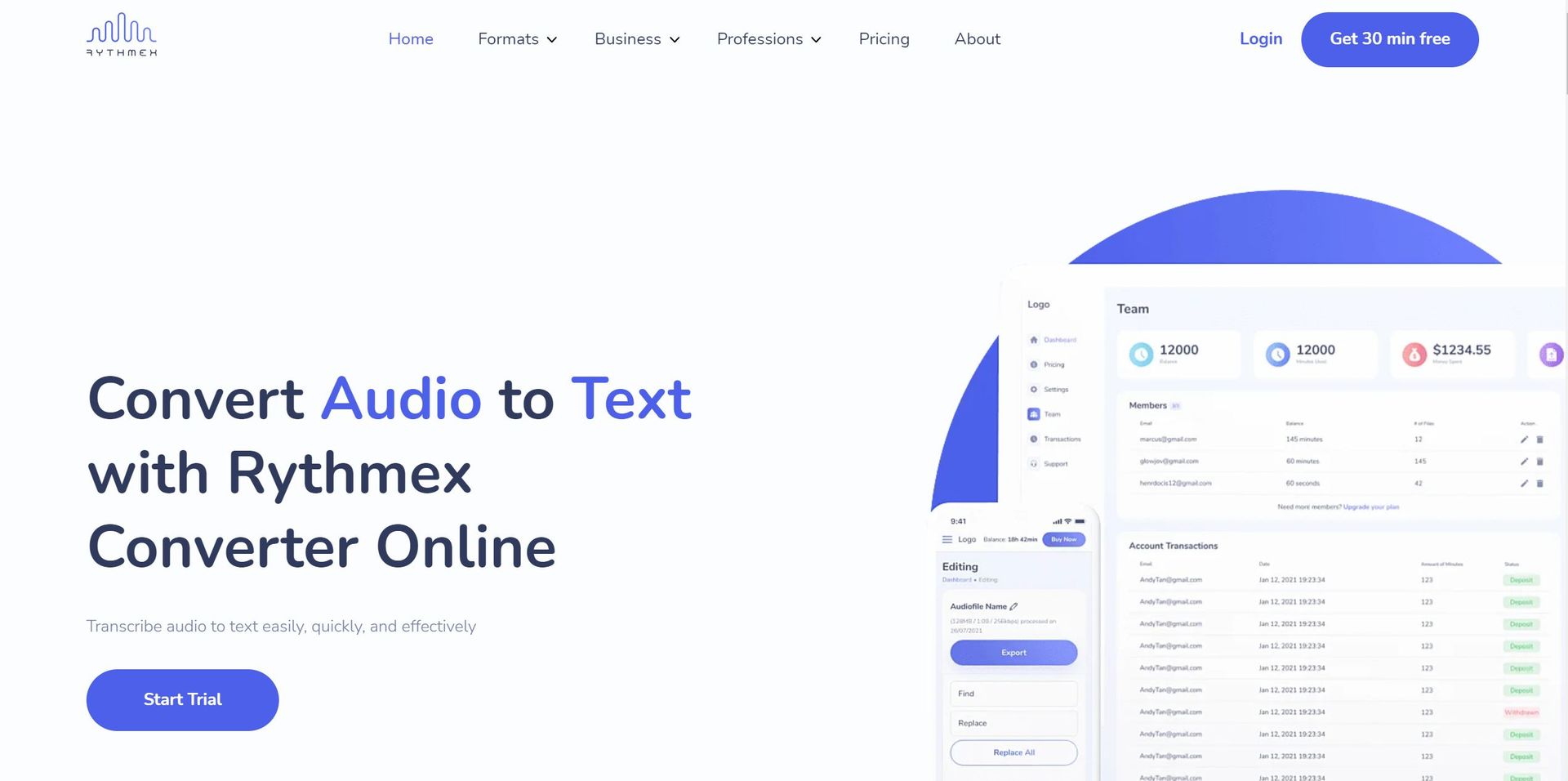 Rythmex AI Transcription main screenshot