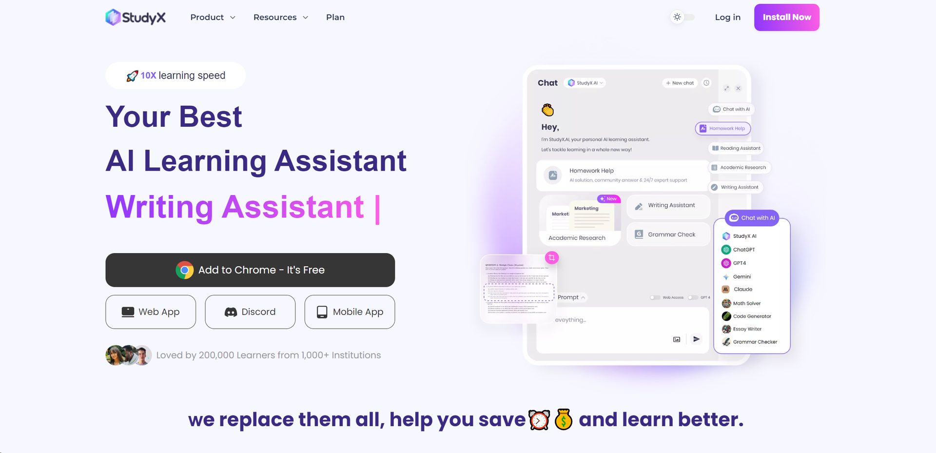 StudyX AI Learning Assistant main screenshot