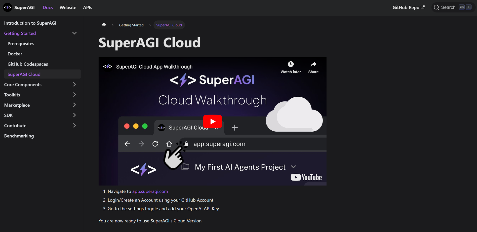 SuperAGI Cloud main screenshot