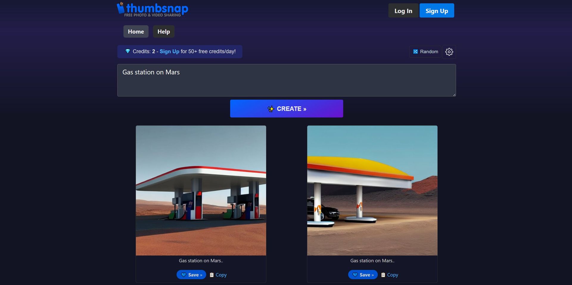 Thumbsnap AI Art Generator main screenshot